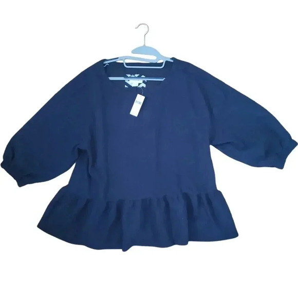Maeve x Anthropologie navy bubble sleeve top Size XL - Picture 3 of 4